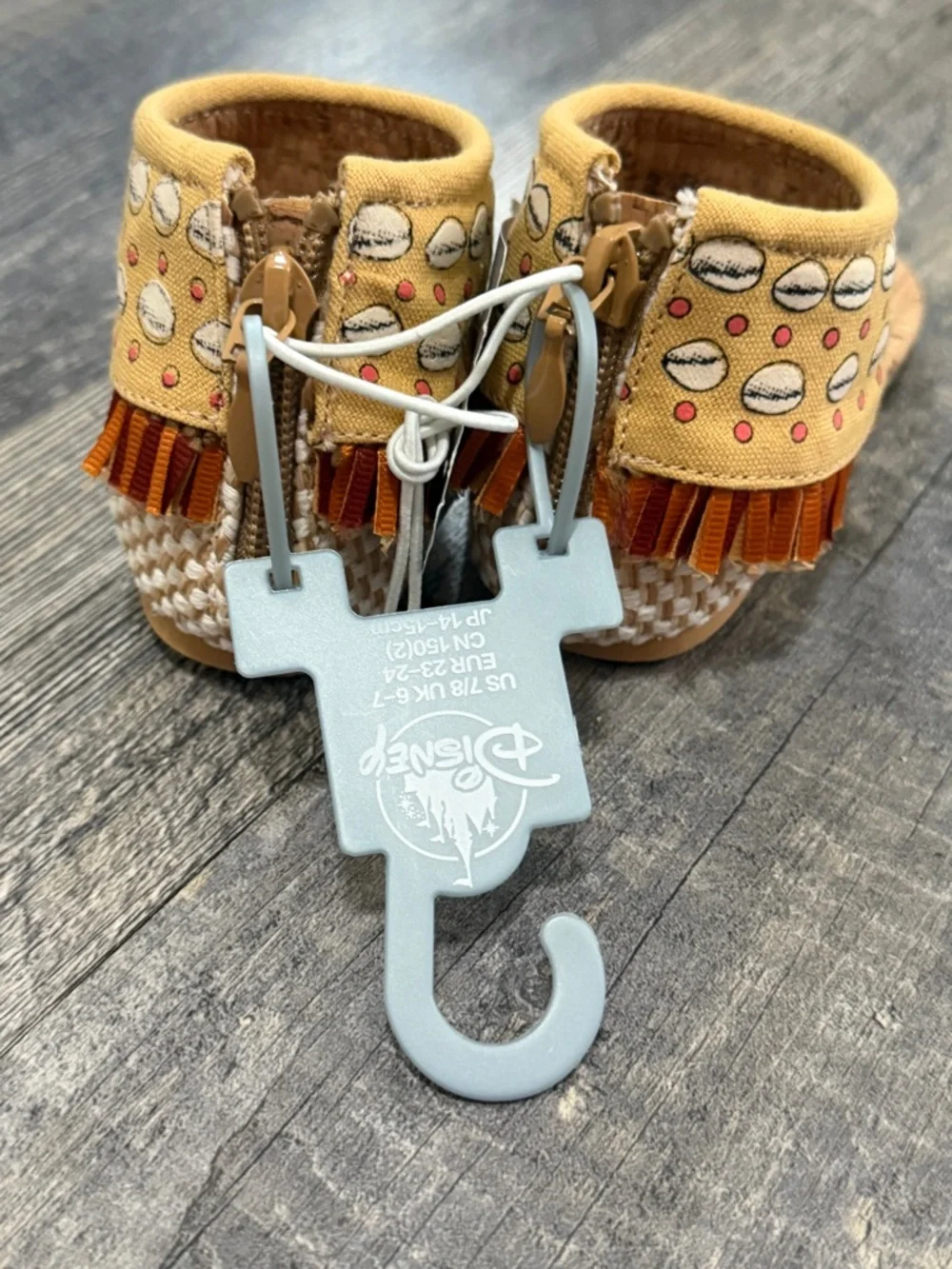 Disney Moana Costume Toddler Sandals Teal Shell Cork Sole Fringe Size 7/8